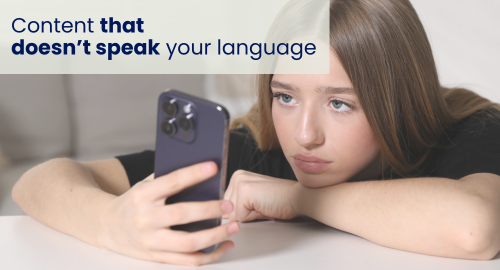 Blog header image with the text "Content that doesn't speak your language" — PCM article on Perceptions and social media